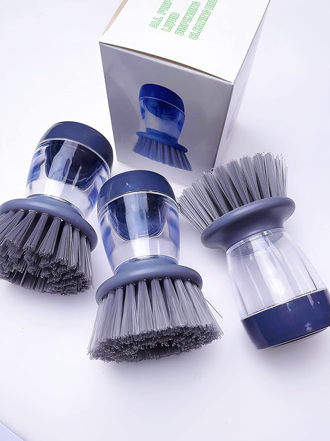 All Purpose Liquid Dispensing Cleaning Brush, Good Grips Soap Dispensing Palm Brush, Soap Dispensing Palm Brush for Dish Kitchen Scrubber with Sturdy Nylon Bristles, Dish Brush with soap Dispenser