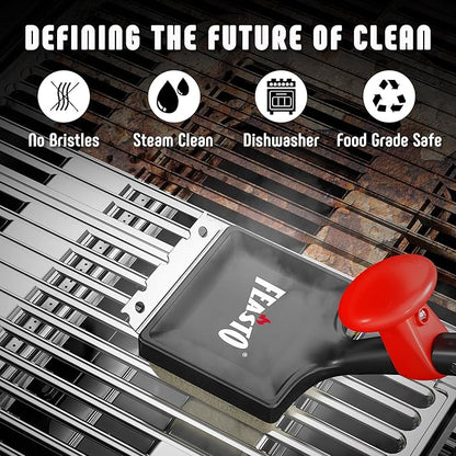 Feasto Grill Brush for Outdoor Grill & BBQ Grill Brush, 6-in-1 Bristle-Free with Interwoven-Tech & Thermal-Sensitive Sponge, Unique Seamless-Fit Scraper Tool for Cast Iron/Stainless-Steel Grates