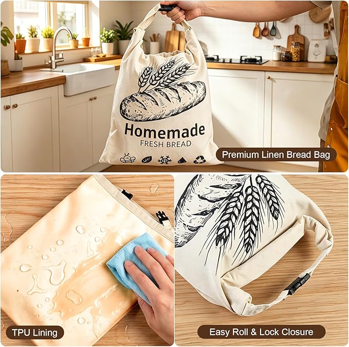 MASSUGAR 2 Pack Beeswax Bread Bags with 20 Paper Bread Bags for Sourdough Homemade Bread, XL Cotton Lining Sourdough Reusable Natural Beeswax Bread Storage Bag, Freezer-Friendly Freshness Preservation