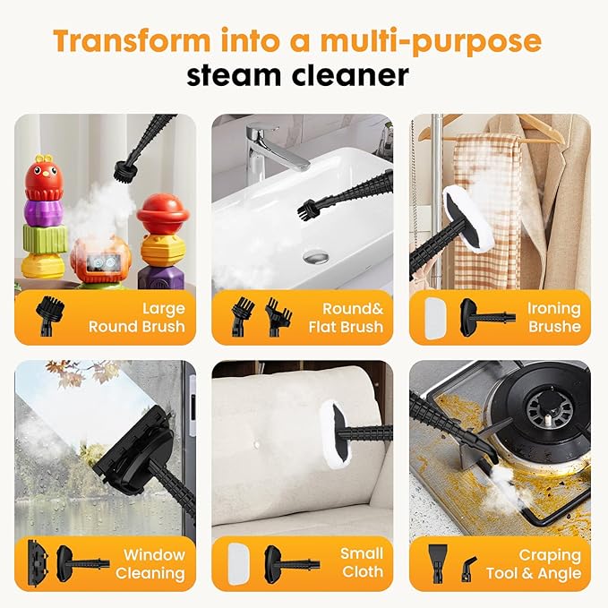 14-in-1 Steam Mop, 1550W Detachable Handheld Steam Cleaner for Floor Cleaning, 16.4 FT Cord, 2 Washable Pads, Multi-Purpose Floor Steamer for Hardwood, Carpet, Tile, Grout