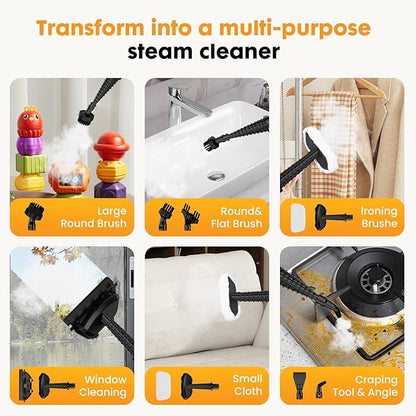 14-in-1 Steam Mop, 1550W Detachable Handheld Steam Cleaner for Floor Cleaning, 16.4 FT Cord, 2 Washable Pads, Multi-Purpose Floor Steamer for Hardwood, Carpet, Tile, Grout