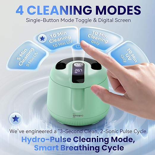 Ultrasonic Retainer Cleaner Machine 48kHz, Dental Cleaning Pod, Ultrasonic Retainer Cleaner for Dentures, Aligners, Mouth Guards, Toothbrush Heads and Jewelry with 200ML Capacity, LAB Supply