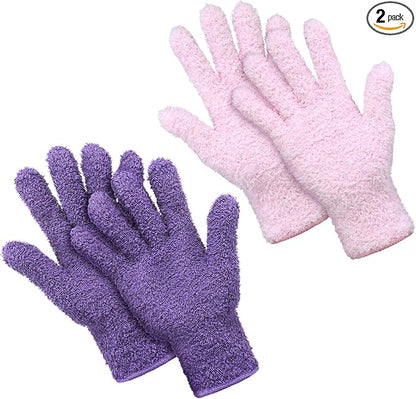 Patelai 2 Pairs Microfiber Gloves for plants Dusting Cleaning Glove Mittens House Cars Blinds Dusting(Pink, Violet,Large)