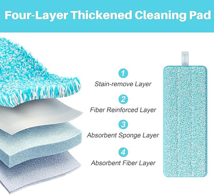 JOYMOOP Microfiber Mop Pads Replacement for JOYMOOP Flat Mop Bucket Set, Pack of 4 Refills 13-inch - Grey & Cyan Blue