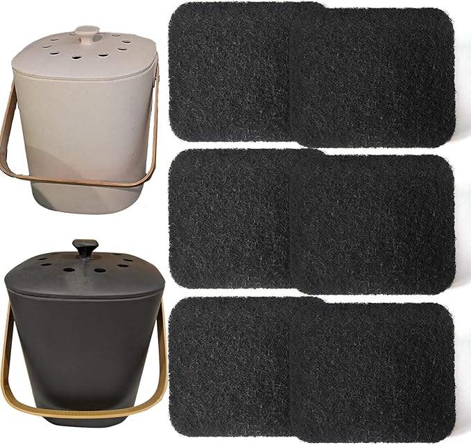 PurifyLogix Compost Bin Odor Filters Replacement Oval Activated Carbon Filters for Bamboozle Compost Bin, Indoor Countertop Composter, Compatible with Bamboozle Indoor Kitchen Trash Can (6 Pack)