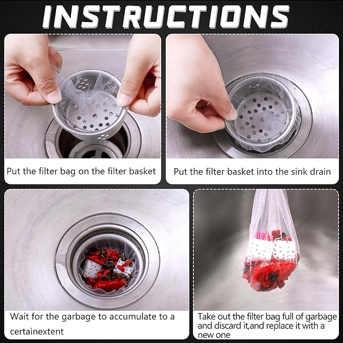Suclain 500 Pcs Disposable Mesh Sink Strainer Bags, Elastic Kitchen Sink Strainer Filter Mesh Trash Bag Anti Clogging, Fits Most Sizes of Sink Strainer(3.9 x 4.3 Inch)
