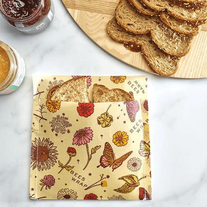 Bee's Wrap Beeswax Wraps for Food - Meadow Magic Sandwich Bag & Snack Bag, Made in USA Reusable & Organic Food Wraps, Sandwich Wrap - Plastic Free Eco-Friendly Alternative to Aluminum Foil