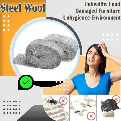 AJART Steels Wools Mice Control - #0000 Steel Wool Metal Fabric Mesh - As Gaps Fillers to Keep Mice Away - Protection for Siding, Pipelines, Garden Vents and Garages - 2Pcs