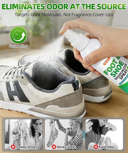 Shoe Deodorizer Spray, 5 fl oz Powerful Foot & Shoe Odor Eliminator, Foot Spray for Smelly Feet, Fast-Acting & Long-Lasting Shoe Freshener Spray for Shoes, Gym Bags, Helmets