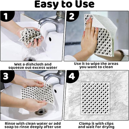 Needbrock 6 Pack Swedish Dishcloths for Kitchen,Swedish Rags Dish Towels with Clips, Reusable Paper Towels Washable Absorbent Cellulose Sponge Cloths No Odor for Countertop Sink Kitchen