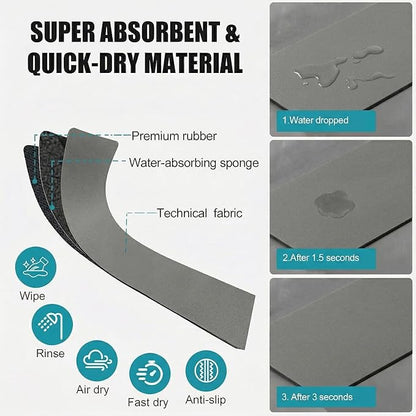 2PCS Faucet Mat for Bathroom Sink 3 Holes: 24’’Lx4.5’’W Grey Splash Guard Fits 8 Inch Widespread Farmhouse Vintage Bridge Kitchen Vanity Faucet - Customizable Drip Catcher for Irregular Sink
