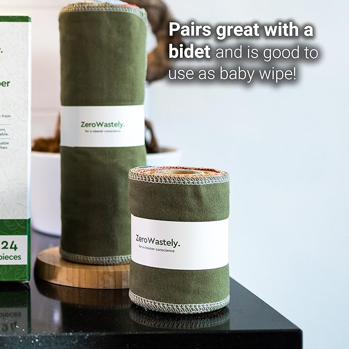 ZeroWastely 24 Reusable Toilet Paper Washable Roll - Bidet Towels Washable Toilet Paper - Cut Back & Waste Less with our Colored Super Soft, Absorbent & Re-Rollable Cloth Wipes - Rainbow Edition