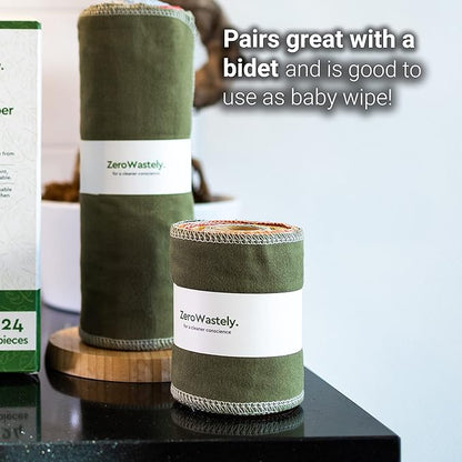 ZeroWastely 24 Reusable Toilet Paper Washable Roll - Bidet Towels Washable Toilet Paper - Cut Back & Waste Less with our Colored Super Soft, Absorbent & Re-Rollable Cloth Wipes - Rainbow Edition