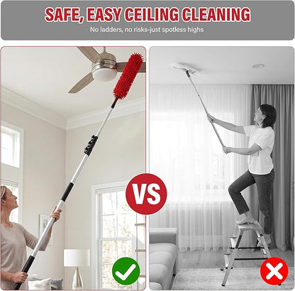 8 FT Cobweb Duster with Extension Pole, 12 FT High Reach Ceiling Fan Cleaner Duster for Home, 2.6-8 FT Extendable Pole with 3 Pcs Dusting Tools, Cubweb Duster, Feather Dusters, Ceiling Fan Duster