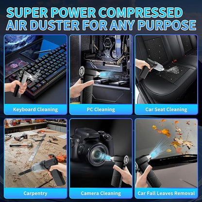VVICOGARD Compressed Air Duster, 2 in 1 150000RPM Stepless Speed Electric Air Duster and Vacuum Cleaner, 8000mAh Rechargeable Powerful Air Blower for PC, Keyboard, Car, Outdoor