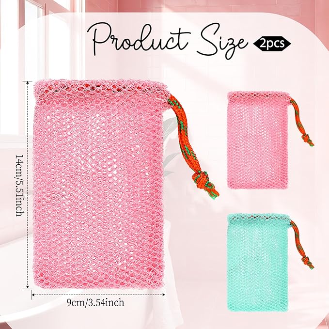 SynHHergyx Mesh Soap Bag, 2 PCS Soap Savers Bar-Soap Pouch Exfoliating Mesh Soaps Bags for Soaps Bars Shower Bath