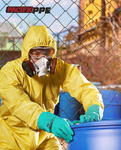 PACIFIC PPE 2 Pairs Nitrile Chemical Resistant Gloves, Flocked, Resist Household Acid, Alkali, Latex Rubber Free, 15 mil, 12.6", X-Large
