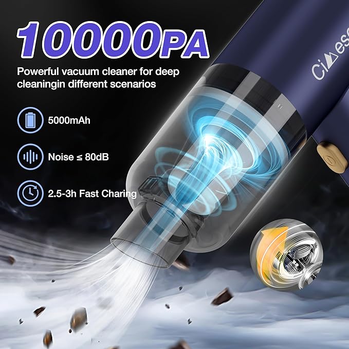 Car Vacuum Portable 4 in 1 Vacuum Cleaner 12000Pa Mini Handheld Vacuum Cordless Rechargeable 120W High Power Vacuum Cleaner & Air Duster Multi-Nozzles for Car Home Office Pet