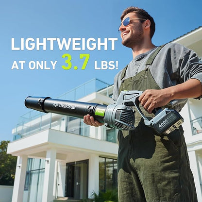 Taskstar Leaf Blower Cordless, Swivel Head Design, 550 CFM Electric Blower w/2 Pcs 4.0 Ah Battery & Charger, Lightweight 3.7 Lbs Handheld Mini Leaf Blower, 5-Speed Blowers for Lawn Care Car Patio Yard