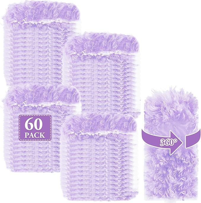 Dusters Refills 60 Count 360°Double-Sided Electrostatic Dusting Pads with Upgraded Thick Fibers, Disposable Duster Heads for Blinds Ceiling Fans Furniture Compatible with Swiffer Dusters（Purple）