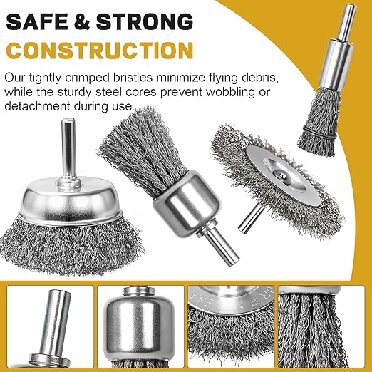 9 Pcs Wire Brush for Drill Set,Steel Wool Wire Wheel Drill Attachment for Metal Rust Removal, Corrosion and Scrub Surfaces with 1/4-Inch Round Shank
