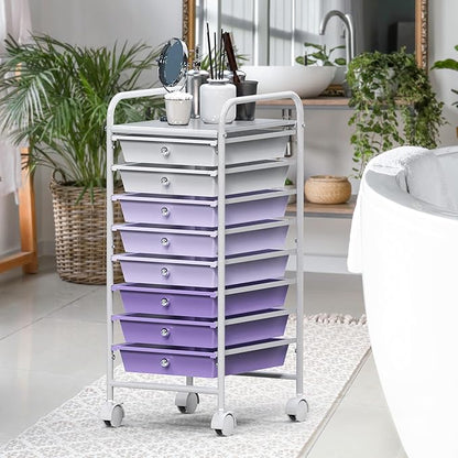 Simple Houseware Utility Cart with 8 Drawers Rolling Storage Art Craft Organizer, Purple