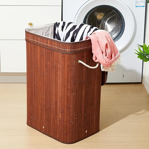 1 Pack 21 Gallon Bamboo Slim Trash Can with Lid Large Foldable Slim Rectangular Garbage Can Bamboo Waste Basket for Bathroom Bedroom Office Home Salon Spa (Coffee)