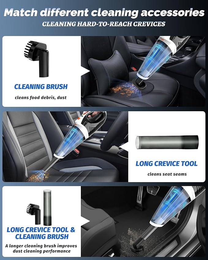 BRL Handheld Vacuum Cordless, Car Vacuum Cleaner with Powerful Suction, 2 Modes Mini Hand Vacuum, Dry & Wet, LED Light, Portable Vacuum for Car Pet Hair, Home, Office, Keyboards Black Orange