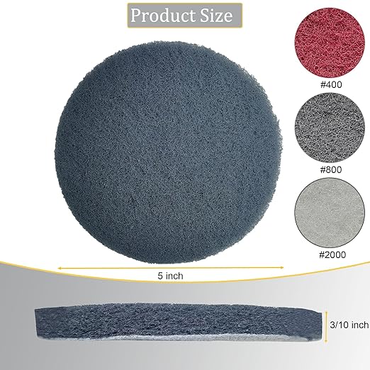 Tonmp 15 PCS 5 Inch Hoop and Loop Multipurpose Scrubber Scouring Pads - Flocking Scuff Pads, 400 800 2000 Grits Conditioning Discs Polishing Pads for Furniture Automotive Cleaning, Rust Removal