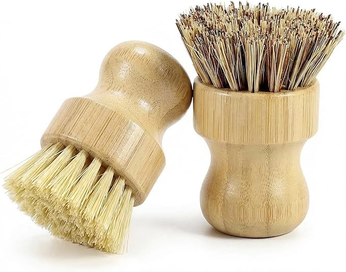 Bamboo Dish Brush Set – Natural Bamboo Brush with Sisal & Palm Bristles for Non-Stick Cookware, Pots, Vegetables, and Kitchen Cleaning - Eco-Friendly Vegetable Brush（2PCS）