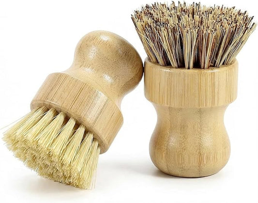 Bamboo Dish Brush Set – Natural Bamboo Brush with Sisal & Palm Bristles for Non-Stick Cookware, Pots, Vegetables, and Kitchen Cleaning - Eco-Friendly Vegetable Brush（2PCS）