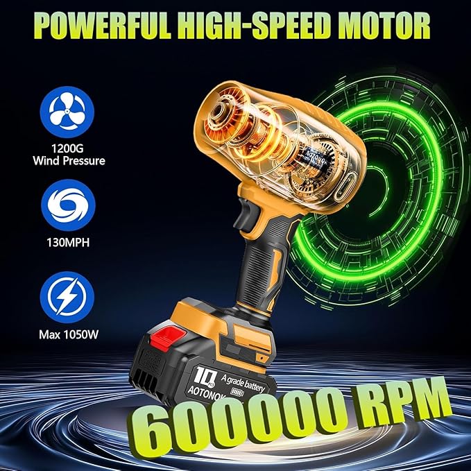 Leaf Blower Cordless, 21V Electric Handheld Leaf Blower with 2×2.0Ah Batteries & Fast Charger, Adjustable Speed, Powerful Airflow, Lightweight for Lawn Care/Yard/Leaves/Dust, Black Yellow
