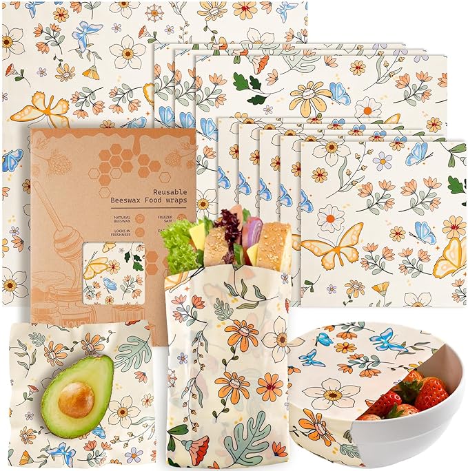 Beeswax Wraps for Food – 9 Pack Reusable Beeswax Bread Bag & Sandwich Wrap, Organic & Eco-Friendly & Sustainable Bees Paper, Perfect Alternative to Aluminum Foil Sourdough Storage & Plastic Wrap