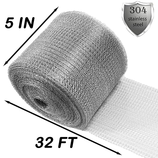 Wire Mesh for Mice Control 5 in X 32Ft,Upgraded Steel Wool Mice Control and Copper Mesh,Hole Fill Mesh Fabric,Weep Holes Covers,Stainless Steel Wire Mesh Roll Not Rusty, Rodent Tape Mesh Barrier