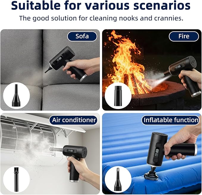 Compressed Air Duster & Vacuum Cleaner-3 Gear Adjustable 100000RPM Handheld Car Vacuum/Air Blower,Electric Air Duster with LED Light for Keyboard Electric Devices Cleaning.Replaces Compressed Air Cans