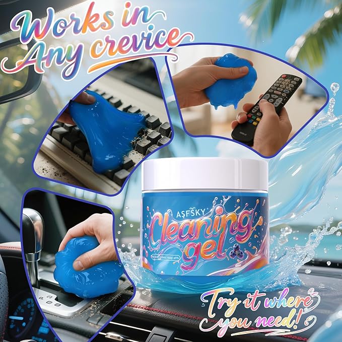 ASFSKY Car Cleaning Gel (Blue,Blueberry) Cleaning Putty Universal Dust Cleaning Car Interior Cleaner Keyboard Dust Remover Car Slime Gifts for Men Women girl（1 pack）