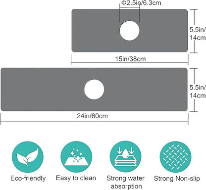 Kitchen Sink Splash Guard Faucet Mat -2 PC Super Absorbent Fast Drying Mat Sink Gadgets-Splash Guard Behind Faucet Drip Catcher for Kitchen(15" X 5.5" )