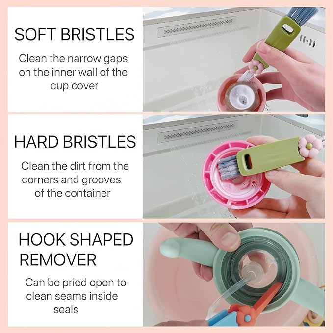 3 in 1 Cup Lid Cleaning Brush, Multifunctional Bottle Brush, Water Bottle Cleaner Brush, Portable Cup Lid Gap Cleaner, Home Kitchen Crevice Brush Tools (3 PCS)