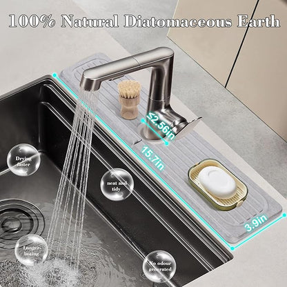Stone Faucet Mat for Kitchen Sink, 15.7" Diatomite Drying Stone Mat Sink Protector Super Absorbent, Kitchen Sink Splash Guard, Sink Stone Quick Dry Around Faucet for Kitchen Bathroom Counter