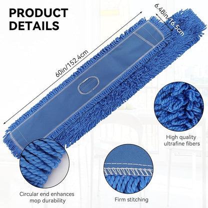 60 Inch Commercial Dust Mop Head: Replacement Medium Washable Industrial Mop Head Sweeper and Janitorial Replacement Blue