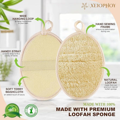 2PCS Natural Exfoliating Loofah Body Scrubber, Premium Loofah Exfoliating Body Scrubber for Bath, Made with Natural Shower Loofah Sponge, Shower Exfoliator for Women and Men