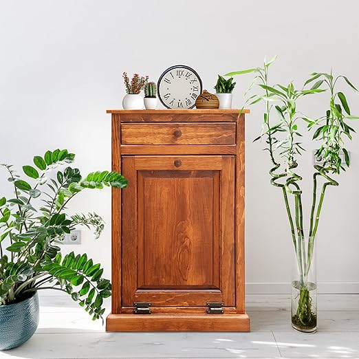 Peaceful Classics Trash Bin Cabinet - Handmade Hideaway Cabinet for Trash Cans - Decorative Bathroom Trash Can, Office Trash Can, and Bedroom Trash Can - Wooden Tilt Out Trash Bin (Cherry)