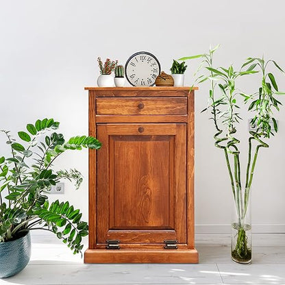 Peaceful Classics Trash Bin Cabinet - Handmade Hideaway Cabinet for Trash Cans - Decorative Bathroom Trash Can, Office Trash Can, and Bedroom Trash Can - Wooden Tilt Out Trash Bin (Cherry)