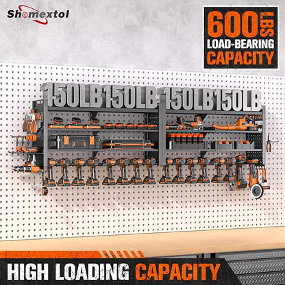 66" W Super Large Power Tool Organizer Wall Mount,Heavy Duty Cordless Tool Organizer with 18 Drill Holder,600 Lbs Capacity 4-Layer Garage Organization for Garage and Workshop (Black)