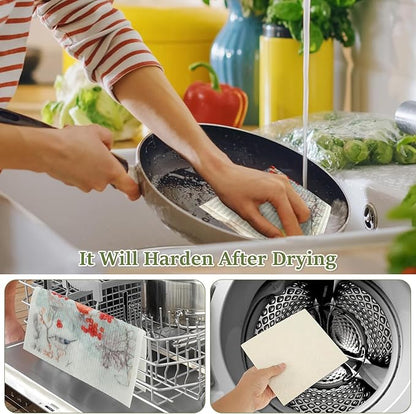 6Pcs Swedish Dishcloths for Kitchen, Quick-Drying Reusable Paper Towels, Absorbent Washable Kitchen Dish Rags, Soft Cellulose Sponge Cloths for Countertop Sink Flower Bird (6pcs Chinese Style Birds)