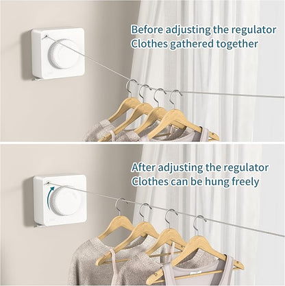 JOOM Retractable Clothesline Indoor Heavy Duty Clothes Drying Laundry Line Wall Mounted Easy Hanging Clothes Drying Laundry Line Retracting Hanging Lock to Prevent Sagging (Square,White)