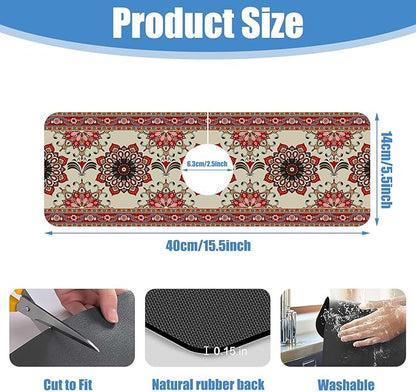 Sink Faucet Absorbing Mat Red Retro Boho Sink Splash Guard Drying Mat for Kitchen Bathroom Faucet Sinkmat 15.5"X5.5"