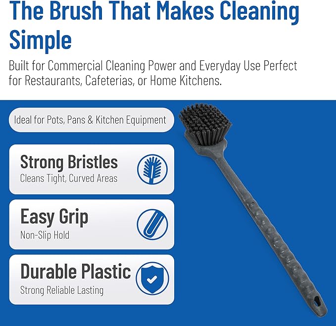 SPARTA 40501EC03 Plastic Large Scrub Brush, Kitchen Brush, Utility Brush With Long Handle For Cleaning, 20 Inches, Black