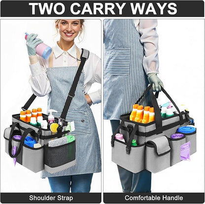 Cleaning Caddy,Cleaning Bag for Housekeepers,Cleaning Supplies Organizer with Handle,Gray