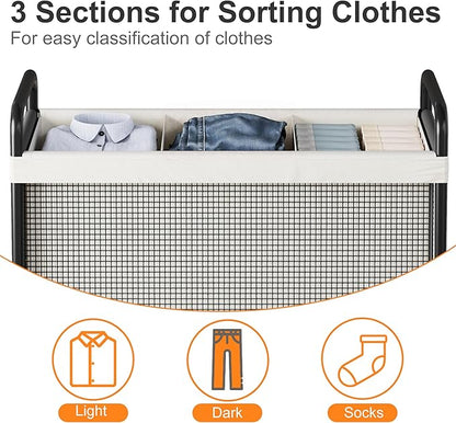 WOWLIVE Laundry Hamper 3 Section, 120L Rolling Laundry Basket with wheels and Removable Liner Bag, Laundry Sorter with Metal Handle, Large Clothes Hamper for Laundry Room, Bathroom and Dorm, Beige